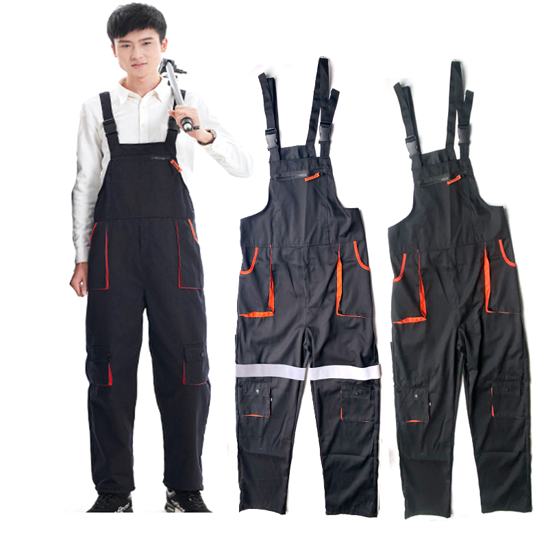 反射よだれかけオーバーオールメンズ女性作業服保護カバーオールストラップジャンプスーツマルチポケット制服ノースリーブカーゴパンツ
