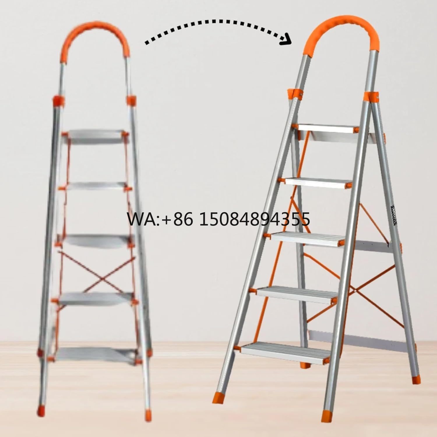 5 Step Aluminum Ladder-Multi-Purpose Folding Ladder 175cm Extended Height Lightweight Portable for Home Office Warehouse