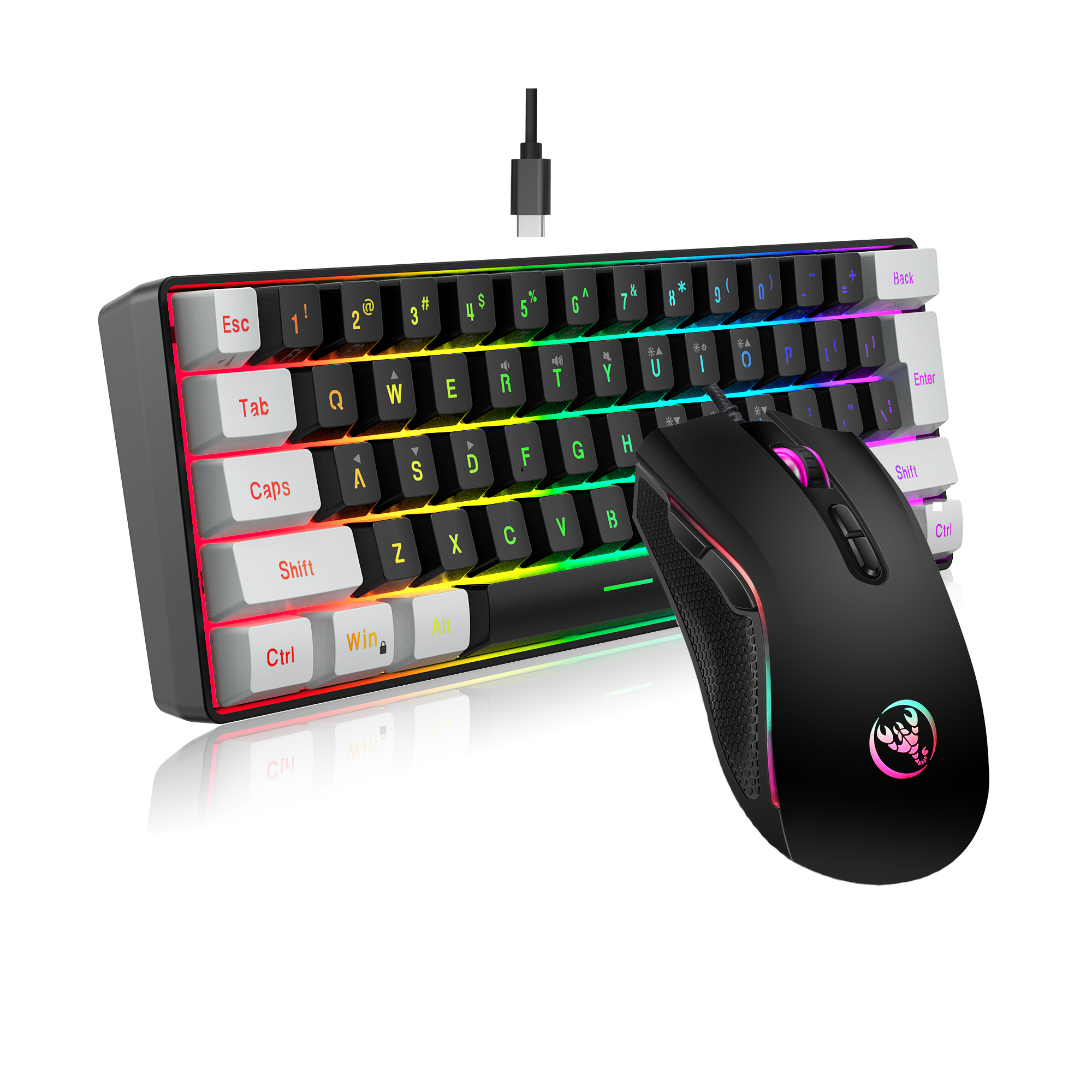 新しい 61 キー有線白黒キーボード RGB ゲーミングマウスオフィスキットバックライトキーボードとマウスのコンボ PUBG ゲーマー用