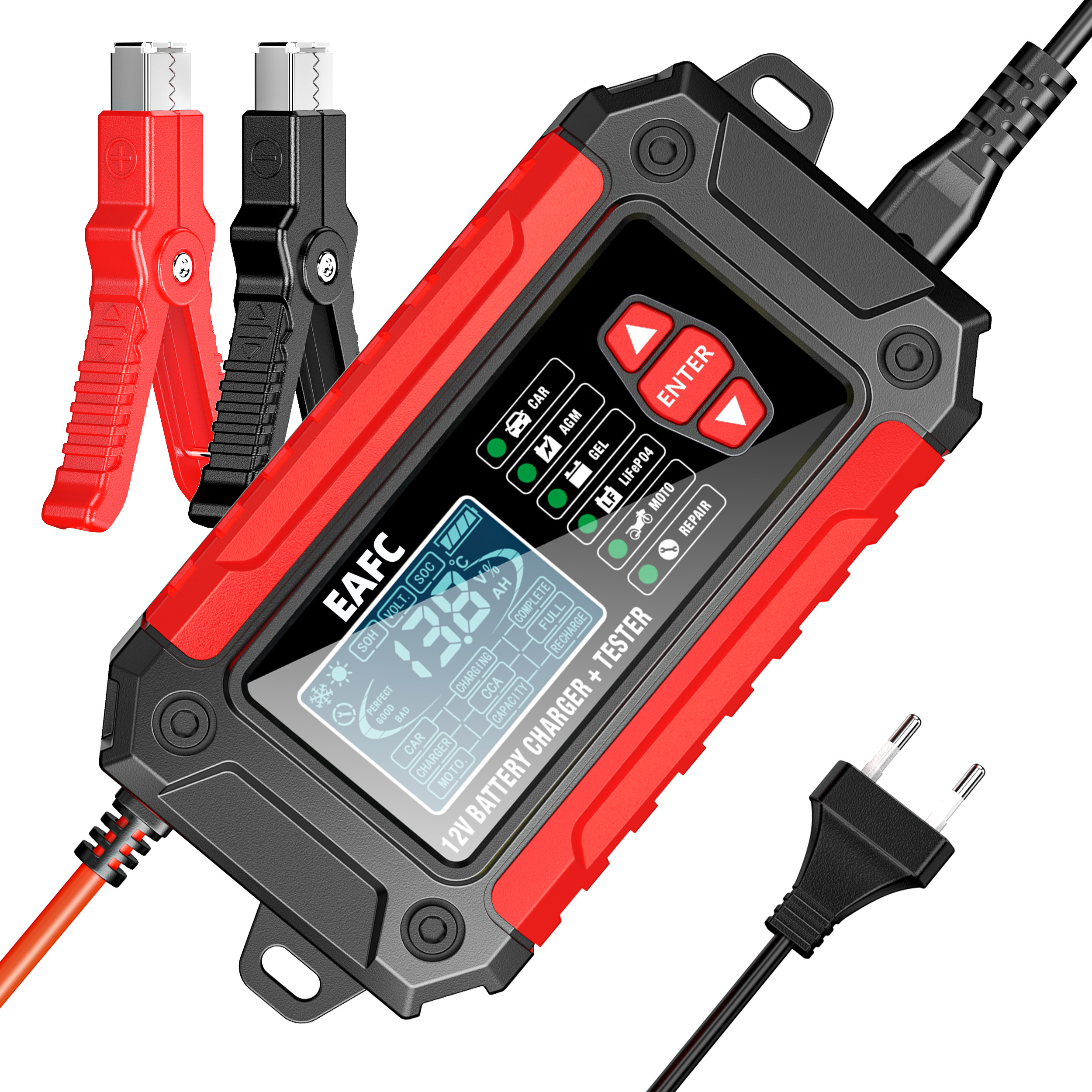 新しい 2in1 スマート車のバッテリー充電器システムテスター車オートバイバッテリーアナライザー鉛酸 AGM ゲルリチウム LiFePo4 電池