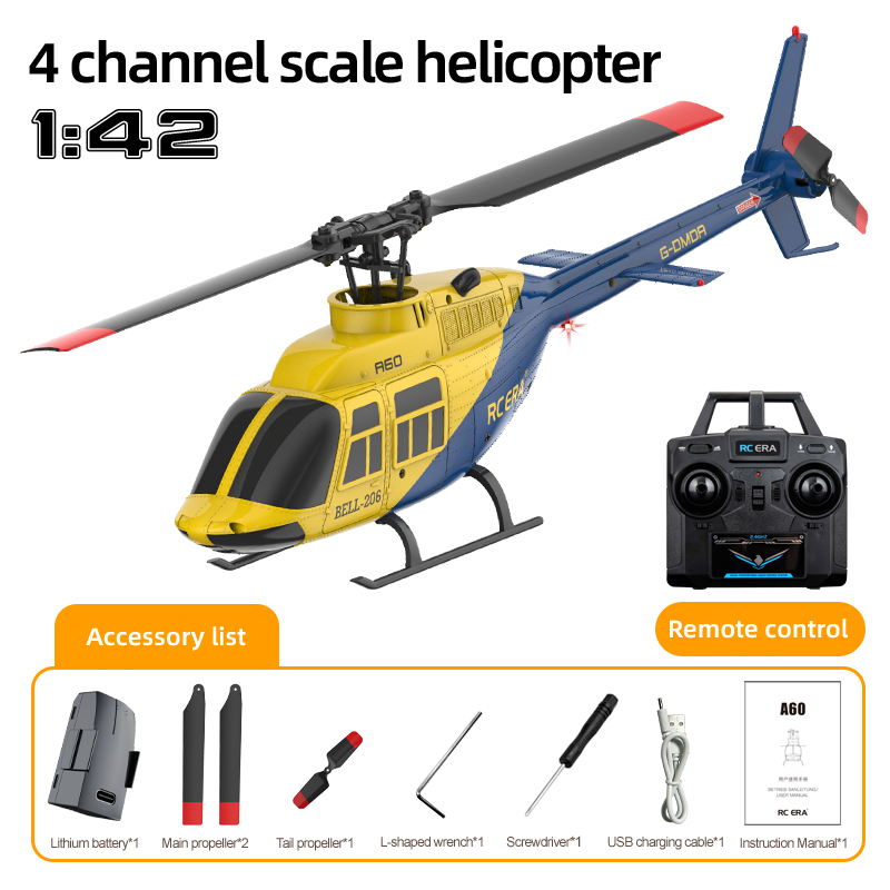 1: 42 A60 RC ヘリコプター 4 チャンネルシングルブレードエルロン送料 BELL206 ヘリコプタージャイロスコープ RC おもちゃ子供のギフト
