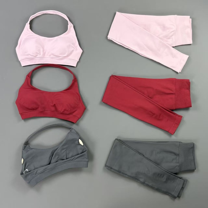 2 個スポーツセット女性通気性ヨガブラジャーおなかコントロールパンツスーツシームレススリムフィットジムランニングワークアウトフィットネスレギンスセット