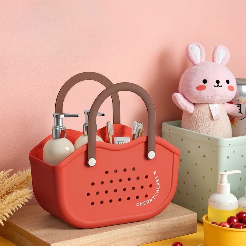 Cute Handheld Bathing Basket Drainable Swimming Storage Basket High Aesthetic Value Home Organizer Student Dormitory Basket