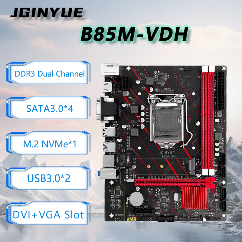 JGINYUE B85M-VDH マザーボード デュアル チャネル DDR3 M.2 NVME PCIEx16 HDMI VGA LGA 1150 サポート Intel® 第 4 世代 CPU オフィス