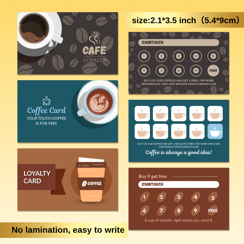 コーヒーショップ用ポイントカード 300gsmアート紙 カスタムデザインサービス 非コート面 スタンプ対応 9x5.4cm 名刺