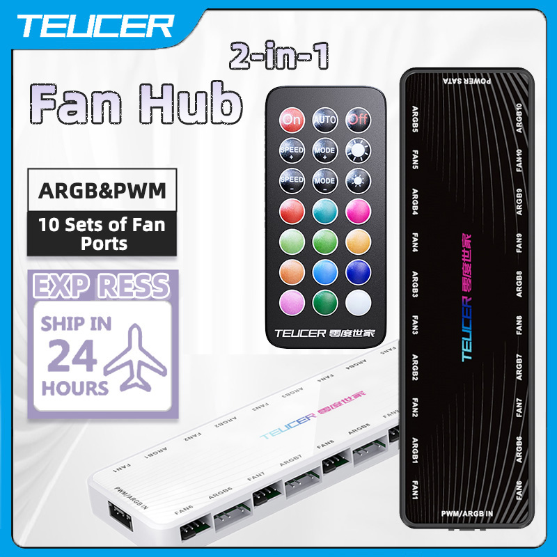 TEUCER ARGB コントローラ 1 に 10 4pin PWM 冷却ファンハブ Sata 電源磁気吸引ハブ PC ケース用アドレス指定可能な RGB スプリッタ