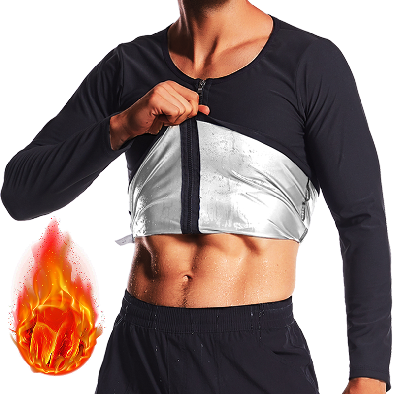 サウナスーツ痩身男性ジッパージム服減量ランニングフィットネストレーニング汗スポーツウェアワークアウト長袖トップス