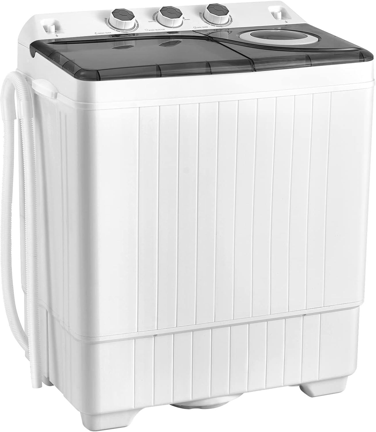 ホーム/寮/アパート用、プラスチック、グレーホワイト、26ポンドのポータブルツインタブ洗濯機、タイマーと排水ポンプ付き