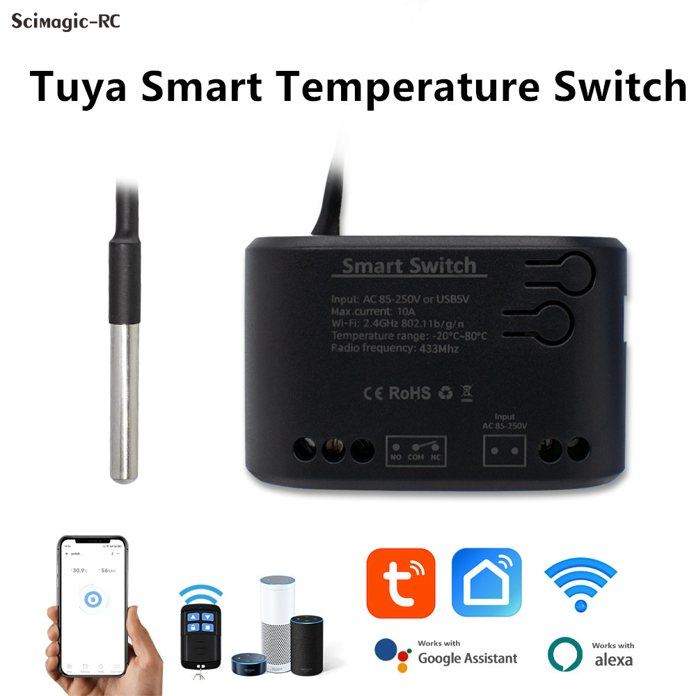 Tuya WiFi スマート温度センサーモニタースイッチ 7-32V 85-250V サーモスタットパッシブドライ接点リレー Alexa Google ホーム