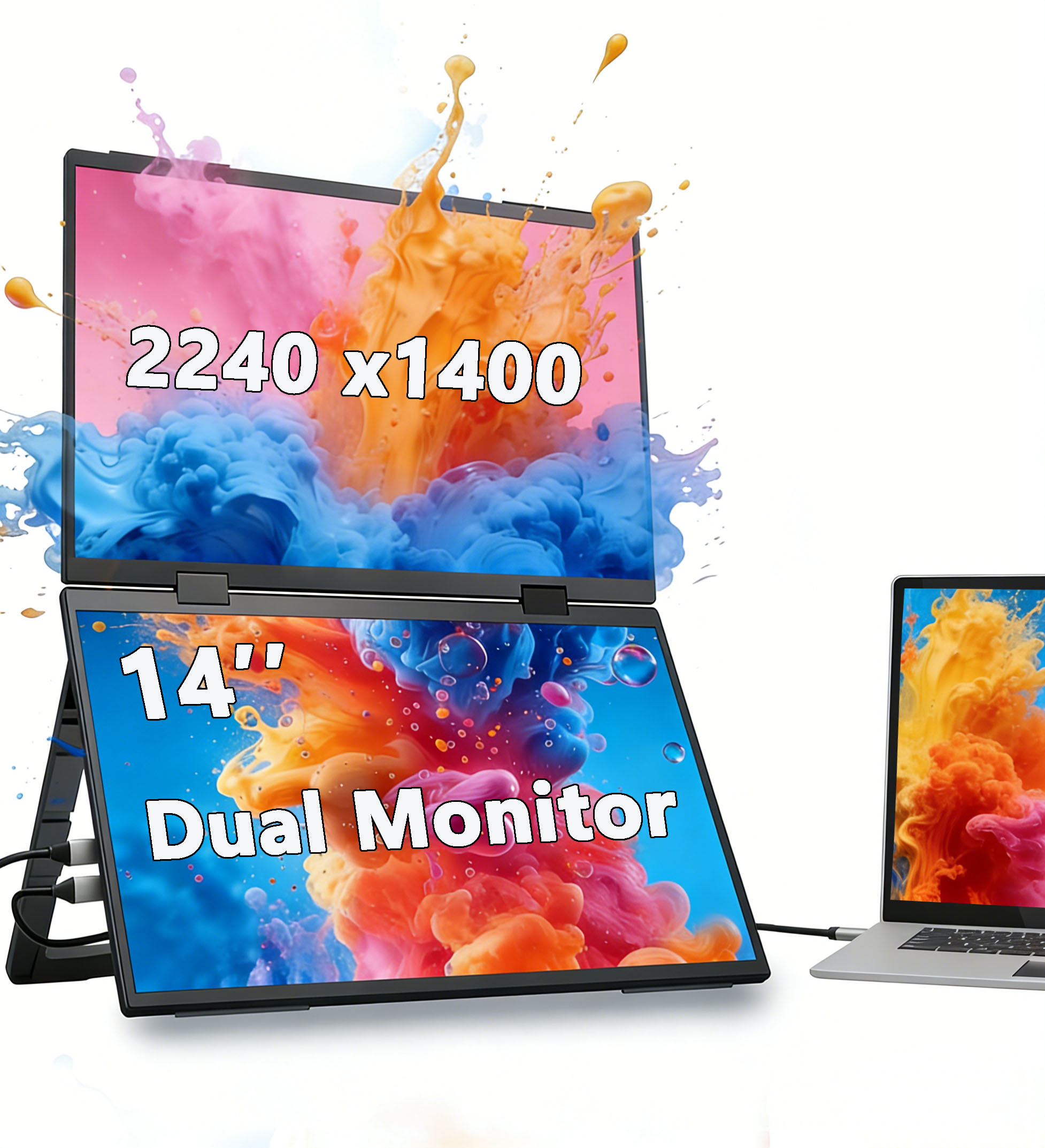 14インチデュアルポータ​​ブルモニタースタックディスプレイラップトップデスクトップPC MAC電話用拡張画面2240x1400 100%sRGB