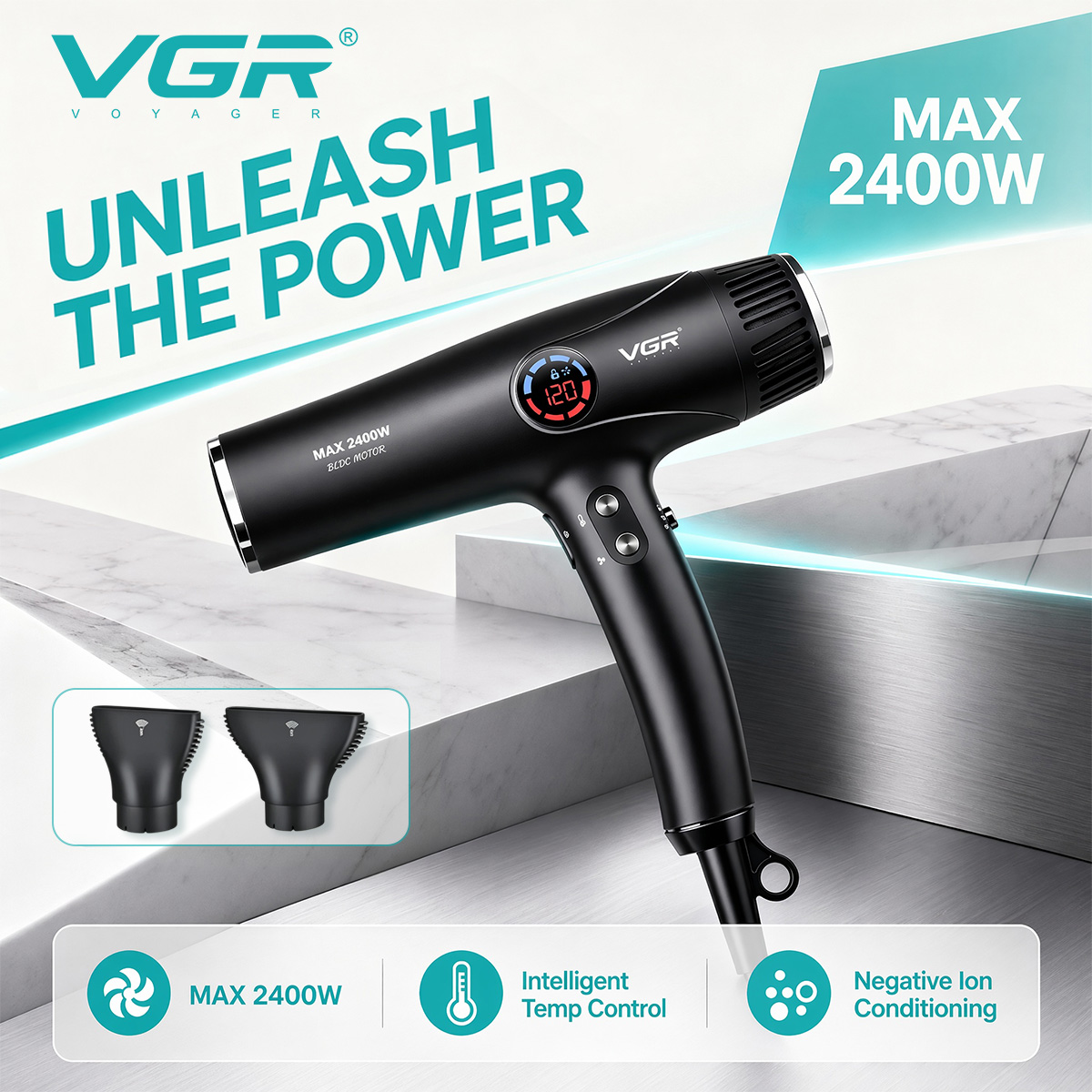 VGR ヘアドライヤープロフェッショナルヘアドライヤーマシンマイナスイオンブロードライヤー BLDC モーター 110000 RPM ヘアサロン家庭用 V-469