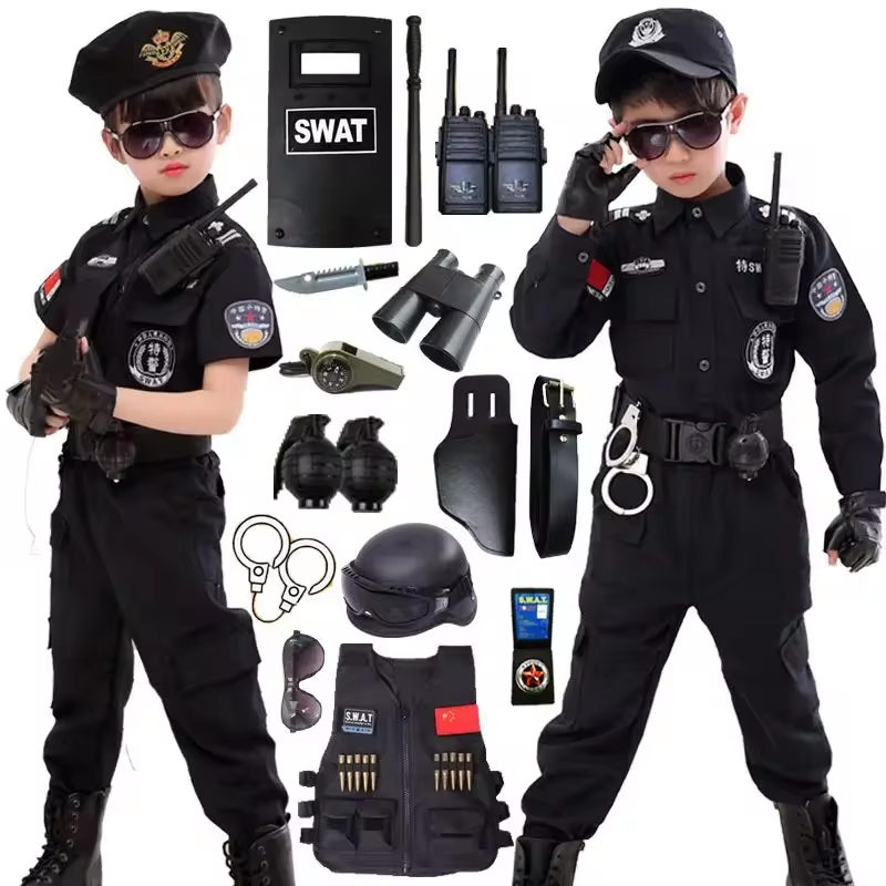 SWAT 子供ハロウィン警官コスプレ衣装子供カーニバル警察制服 110-160 センチメートル男の子陸軍警察官兵士 7 ピース/セット
