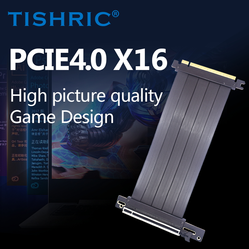 TISHRIC PCIE 4.0 3.0 X16 ライザーケーブル 20/30/40/60CM シールド付き高速フレキシブル90°産業用ビデオグラフィックカード延長コード