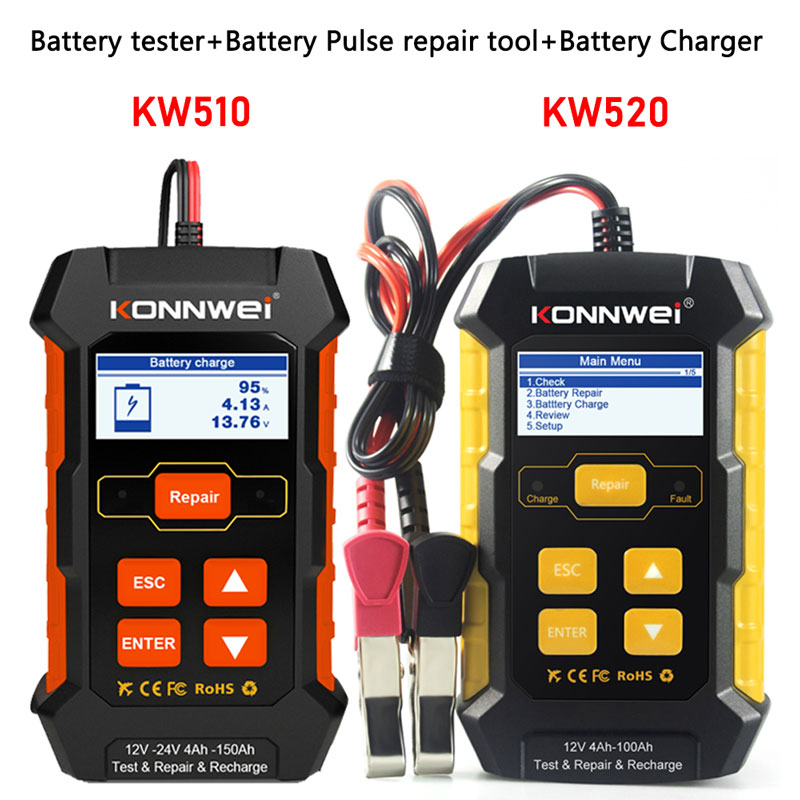 KONNWEI KW520 12V 10A 24V 5A 自動車トラックバッテリーテスター KW510 全自動 12V 5A バッテリーテスターパルス修復ツール