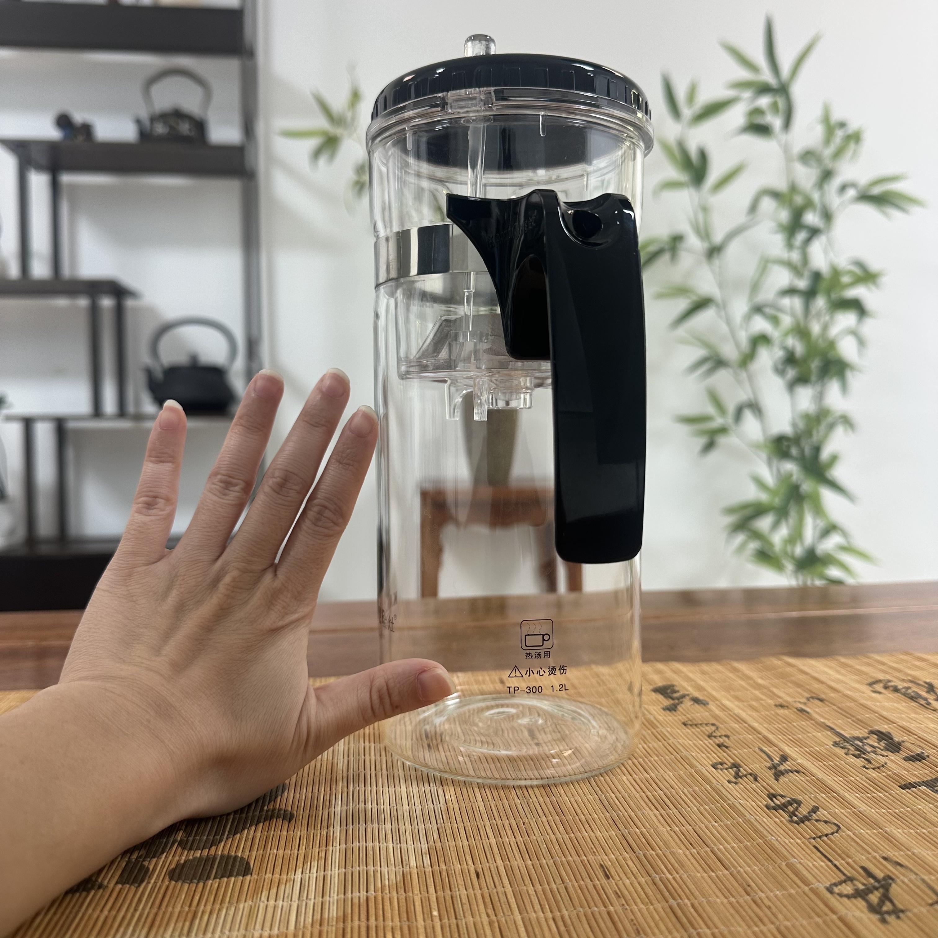 KAMJOVE ティーポット注入用ワンタッチ茶濾過耐熱ガラスティーカップ 200/300/500/1000/1200ML 茶醸造ケトル