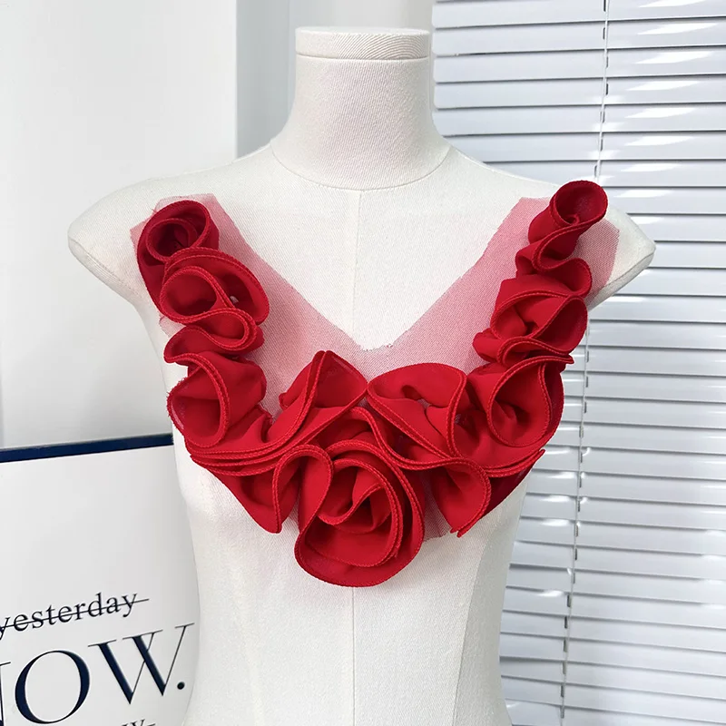 手作り 3D プリーツフラワー生地パッチ DIY イブニングドレス服の襟パッチファッション服アップリケ縫製アクセサリー
