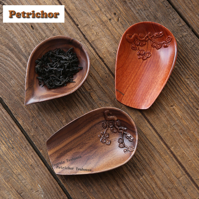 クルミ無垢材レリーフ梅茶杓クリエイティブ Chahe シャベル家庭用感謝柄玉緑茶食器クラフト