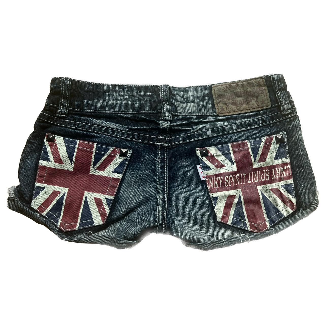 Y2K レトロ英国スタイル旗グラフィックプリントミニショーツ原宿ギャルデニムショーツ女性ゴススリムフィットヒップローライズショートパンツ