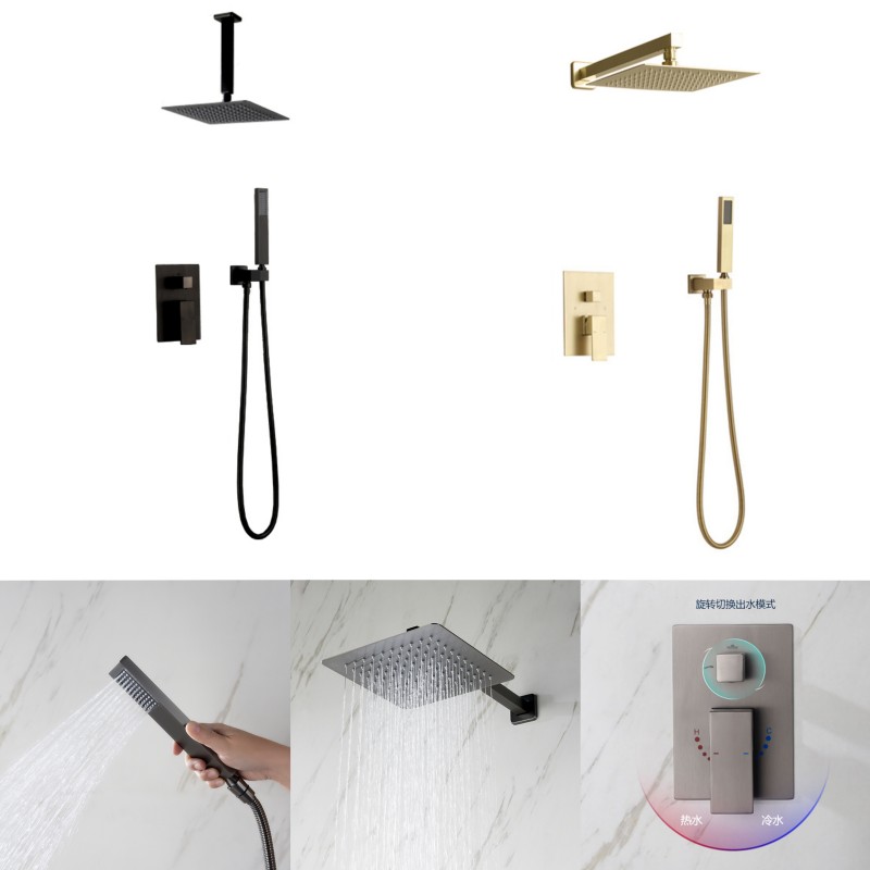 真鍮シャワーシステム浴室滝バスシャワー蛇口セット Cabezal De Ducha ウォールマウントミキサー 12 インチタップハンドシャワー付き