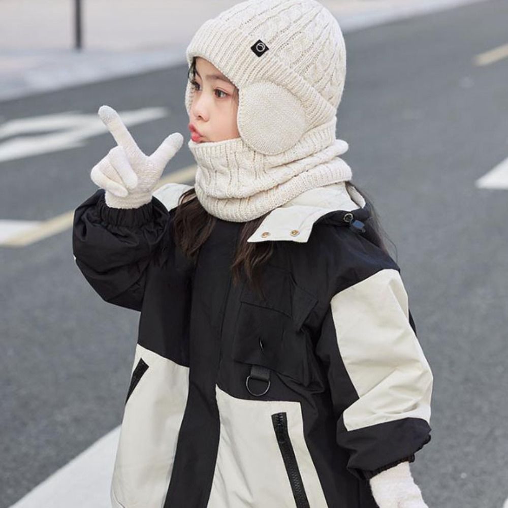 3 ピース/セット無地帽子スカーフ手袋セット耳介防寒冬プルオーバー帽子暖かい防風耳保護キャップ少年/少女