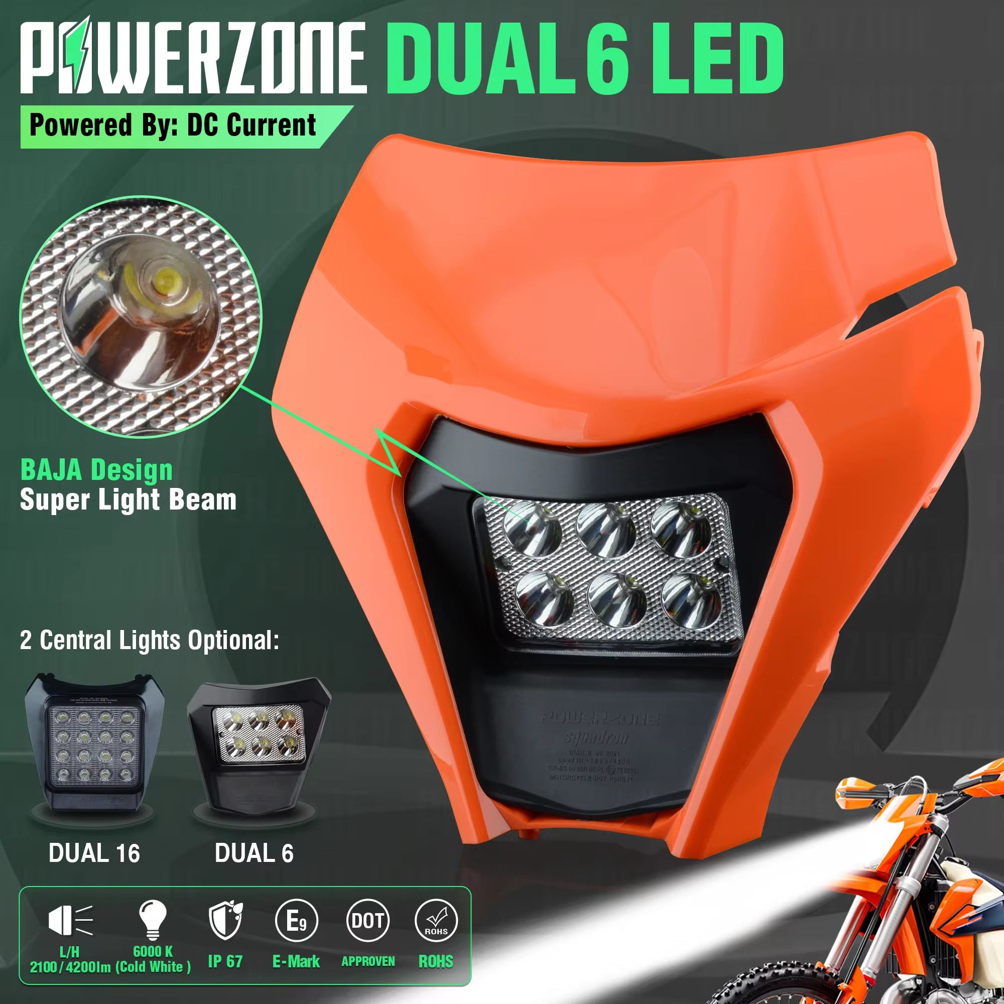 PowerZone オートバイ LED ヘッドライトヘッドランプヘッドライトフェアリング KTM 2021 EXC 2022 EXC SXF MX ダートバイクエンデューロ LED ヘッドライト
