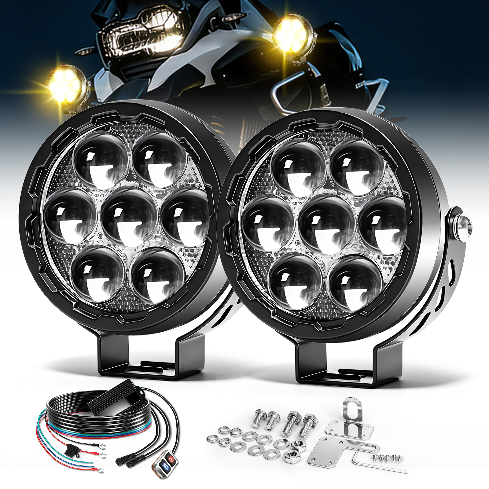 LED オートバイフォグランプ Led 補助フォグランプ乗馬アドベンチャーフォグランプ調光スイッチ付き 24V オフロード使用ブラケット付き