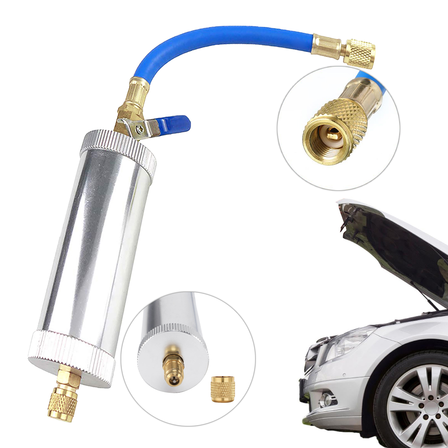 AC カーオイル染料インジェクター 1/4 "SAE コネクタ R134a R22 R12 冷媒 2 オンス A/C カーエアコン噴射アクセサリー