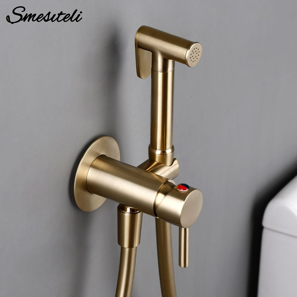 つや消しローズゴールドビデスプレー蛇口浴室ミキサー壁掛け温冷水ホース Smesiteli