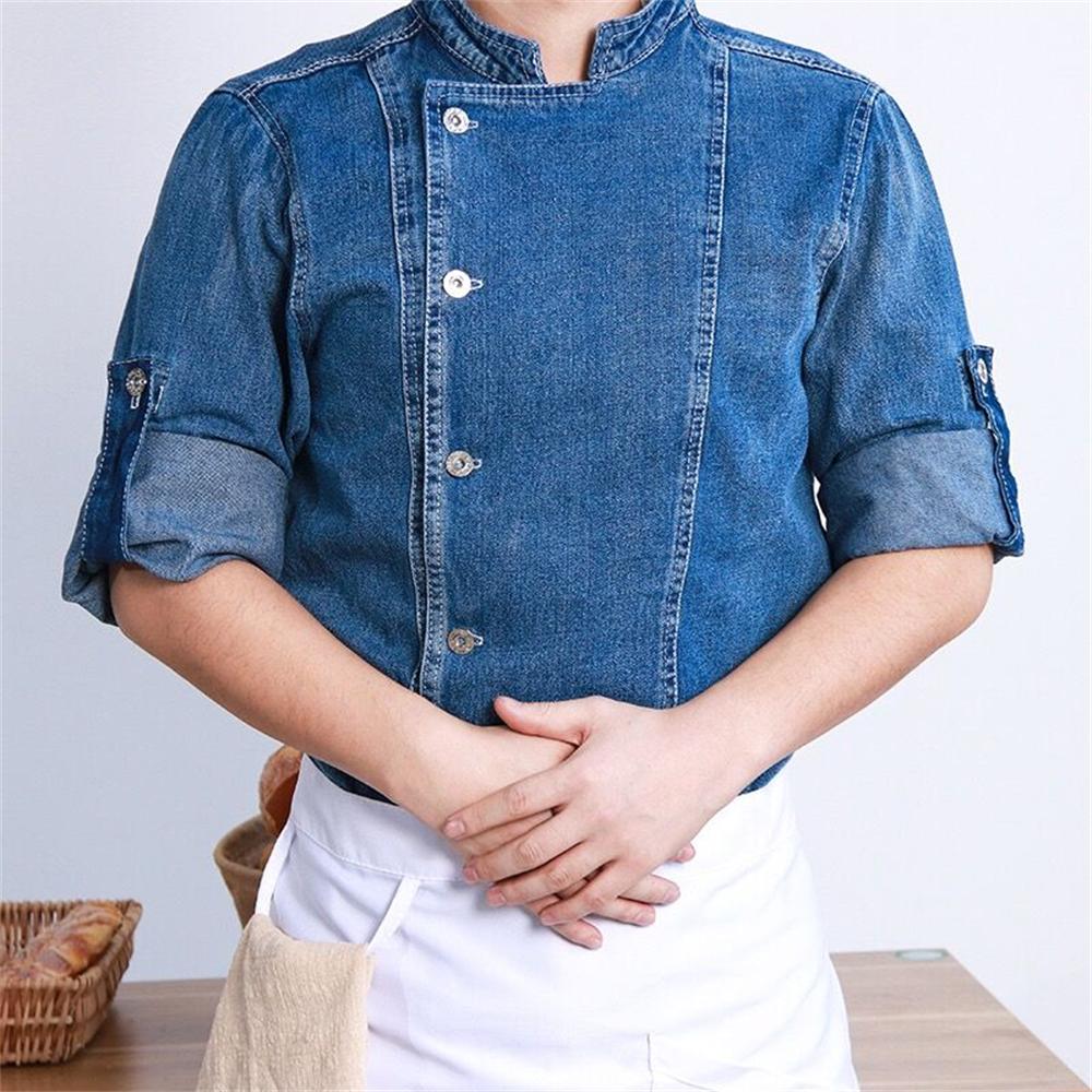 西洋レストランシェフファッションデニム作業服メンズベーカリーケータリングホテルボタン長袖夏
