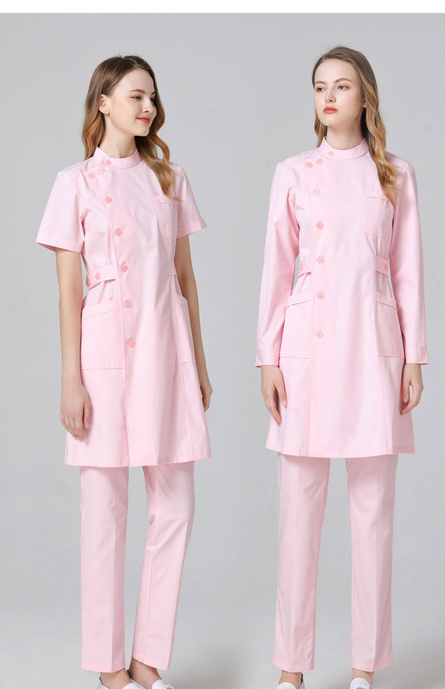ナース服 レディース 夏用 軽量 半袖 Vネック 長袖 白衣 ドクターユニフォーム 作業服セット
