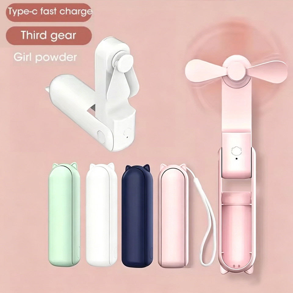 ポータブルミニハンドヘルドかわいいファン小型ポケットファン USB 充電式バッテリーファン折りたたみ冷却ハンドファン低騒音扇風機