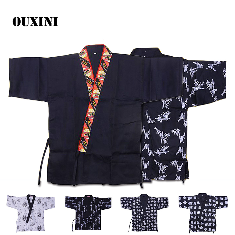 日本人シェフの制服レストラン料理寿司シェフジャケット夏着物作業着コック衣装キッチンジャケットオーバーオールトップス