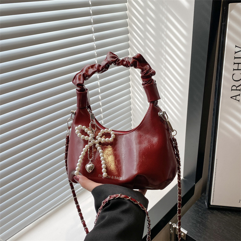 ファッションプリーツデザインショルダーバッグ女性のためのソリッドカラーレディースソフト Pu クロスボディバッグパールガールズホーボスハンドバッグ財布クラッチ