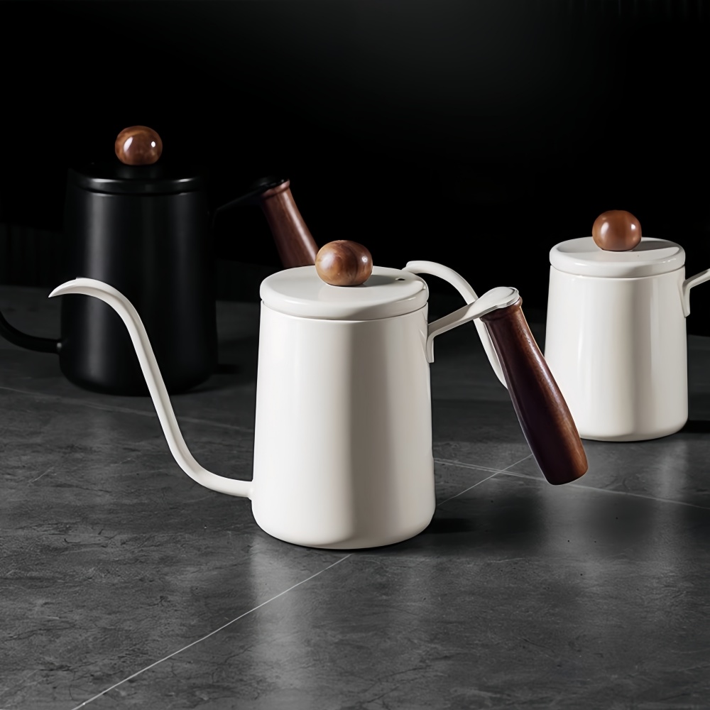 350/600ML Hand Brewed Coffee Pot 304 Stainless Steel Household Narrow Mouth Solid Wood Handle Milk Foam Kitchen Cafe Accessories