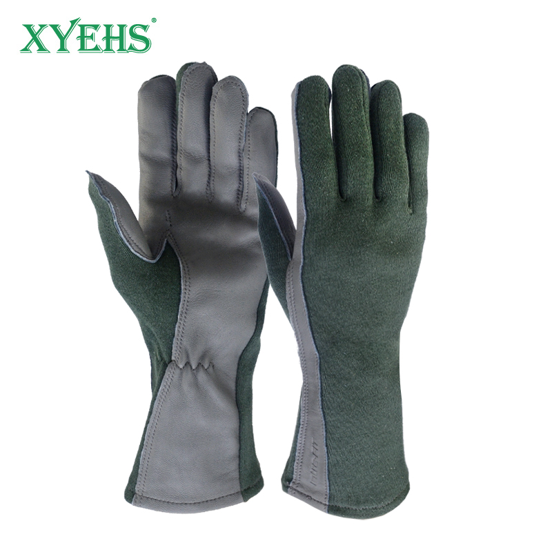 XYEHS 1 ペアロング/ショートカフレザー軍服供給パイロット安全作業手袋耐火性アラミドフライトグローブ