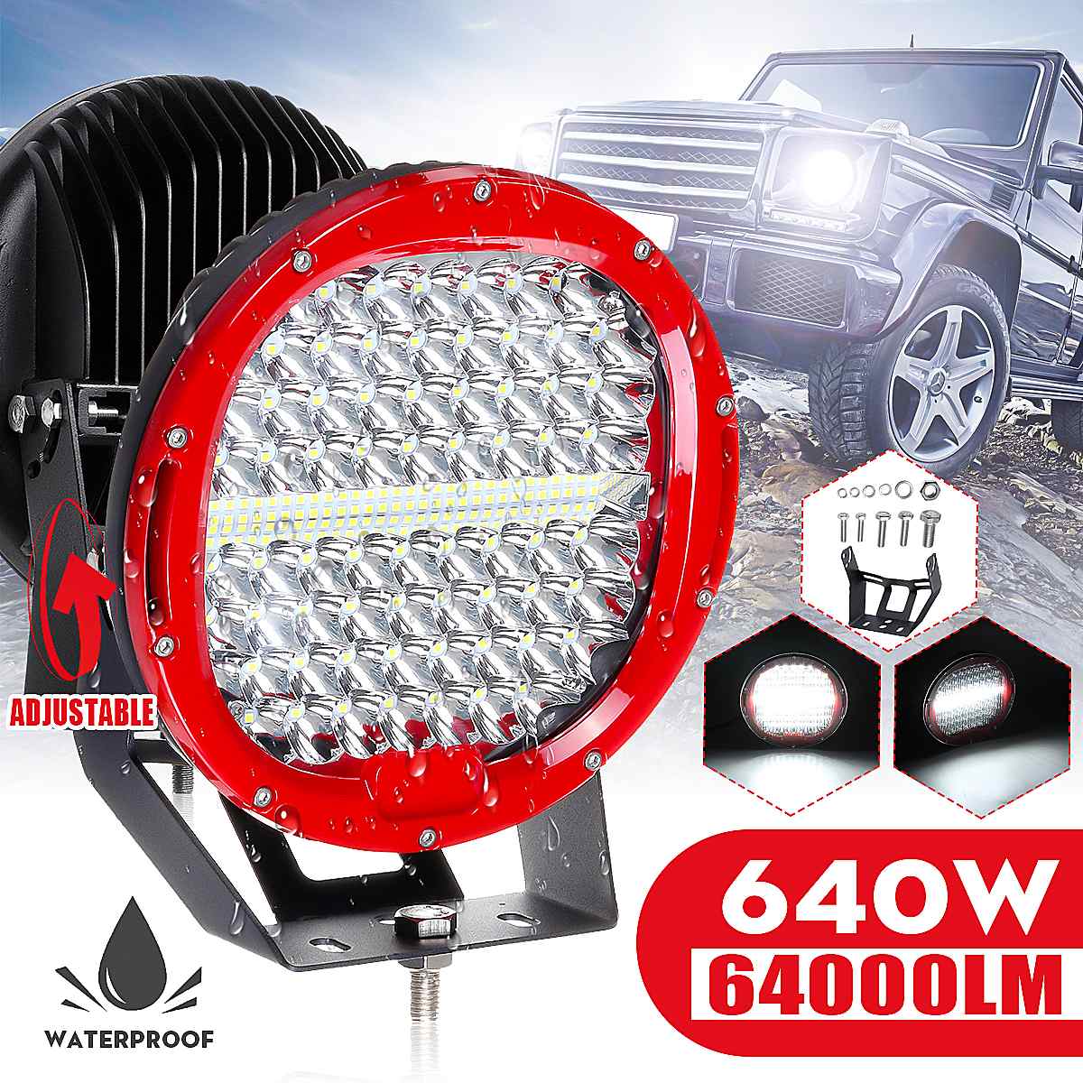 1x 9インチ 640W オフロード車 4WD トラック トラクター ボート トレーラー 4x4 SUV ATV スポット LED ライトバー LED ワークライト 9-30V 6500K