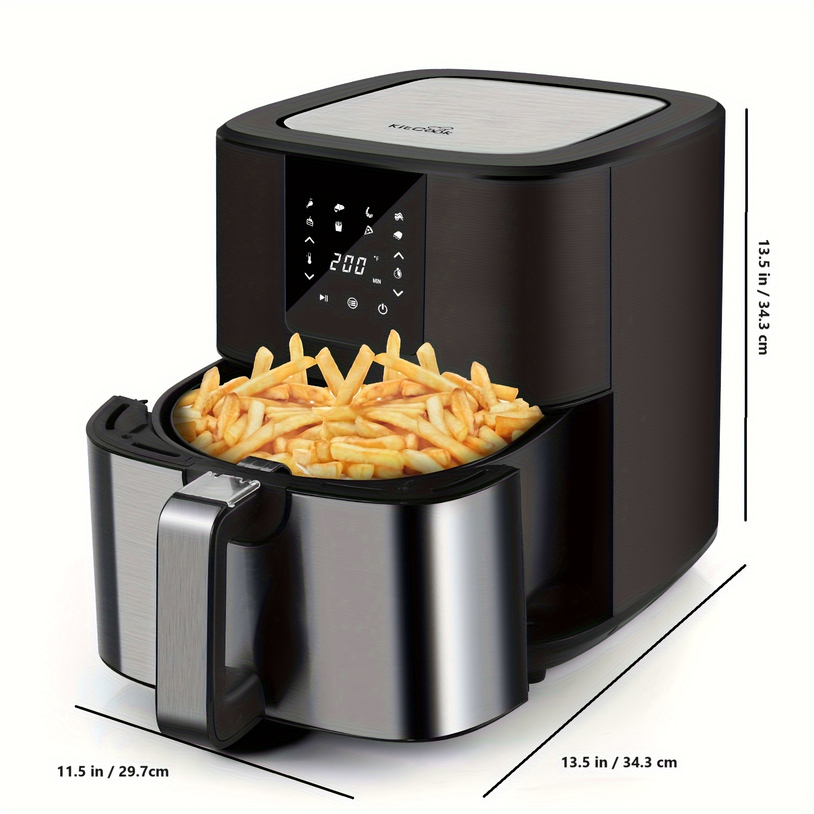 KitCook 大型エアフライヤー、1500W 7QT エアフライヤー調理器、温度調節可能 100-400°F、8 プリセットメニュー、デジタルタッチスクリーン、ノン