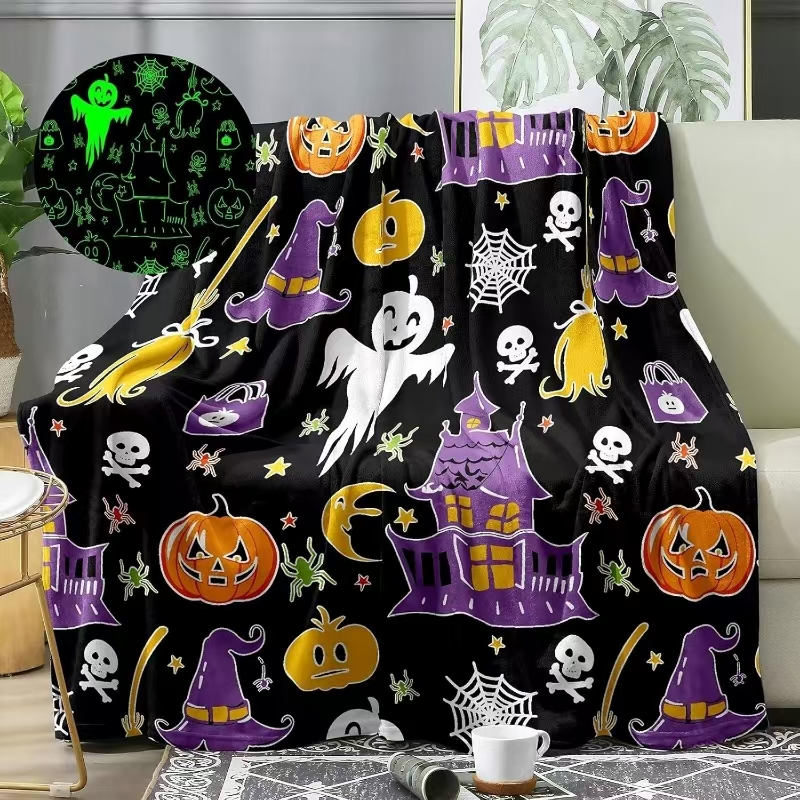 2025Hot ハロウィングローパーティーブランケットカボチャ発光ゴースト布ブランケット楽しいかわいいブランケットフランネルソフト快適な子供ブランケット
