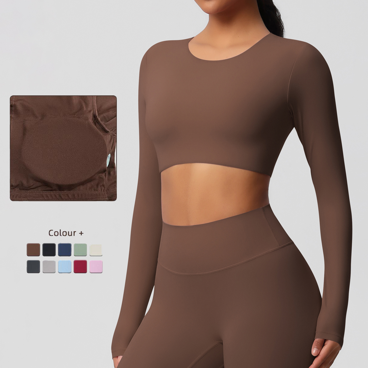 ヨガシャツ女性のための長袖パッド入りフィットネスランニングジム服ワークアウトドライフィット通気性高弾性スポーツトップ