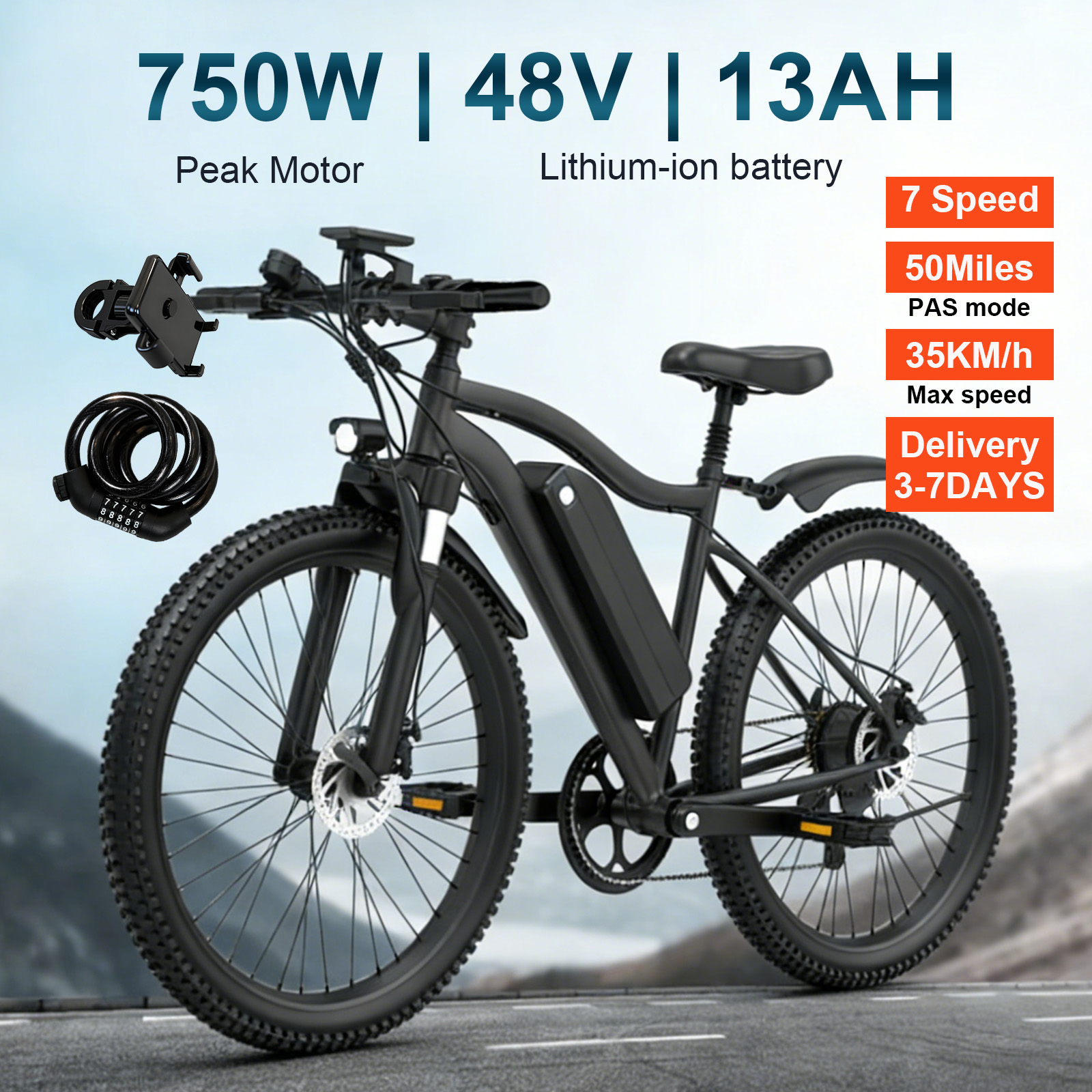Toofly 電動自転車 大人用 26インチ マウンテン電動自転車 48V 13Ah 取り外し可能バッテリー 500W モーター付き