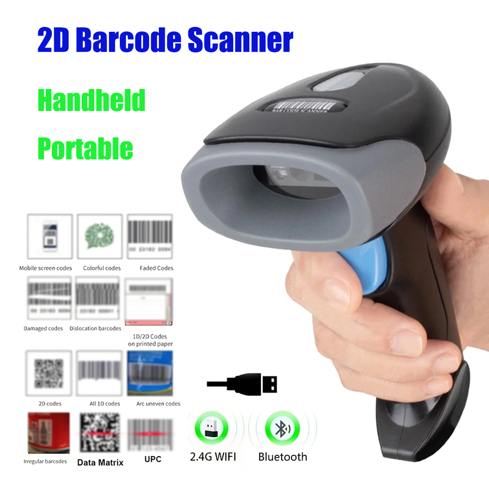 Bluetooth ワイヤレス/有線 2D バーコード スキャナ ポータブル ハンドヘルド 1D/2D QR コード リーダー 小売倉庫用のクイック識別スキャン CMOS