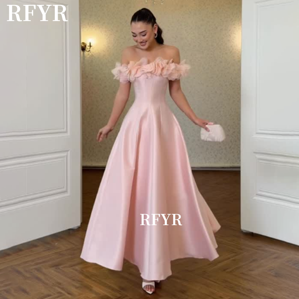 RFYR オフショルダーイブニングドレス 3D 花ウエディングドレス A ラインサテンパーティードレス A ラインプリンセスドレス女性のためのローブカスタマイズ
