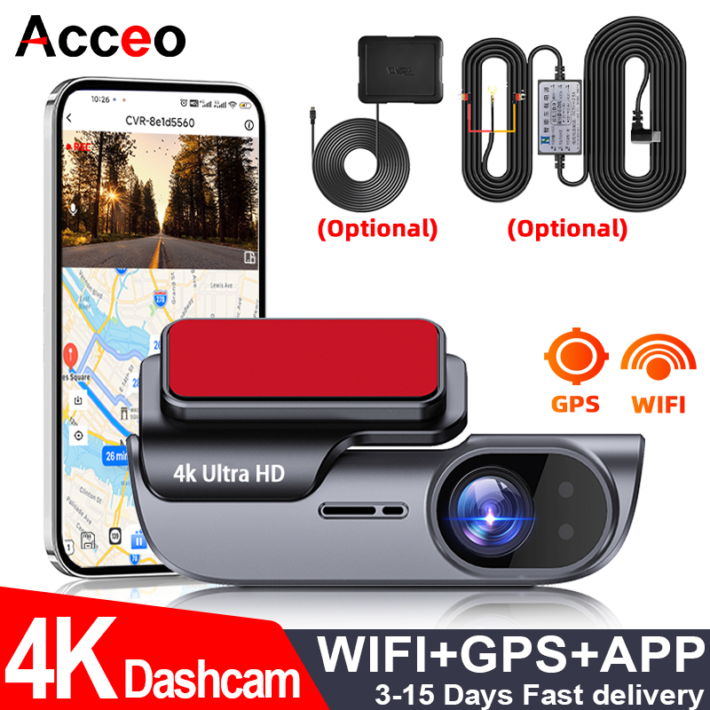 ACCEO 車用ダッシュカム オート 4K フロントカー DVR ナイトビジョンサポート GPS と WiFi APP ループ録画ビデオカーレコーダー 24 時間駐車