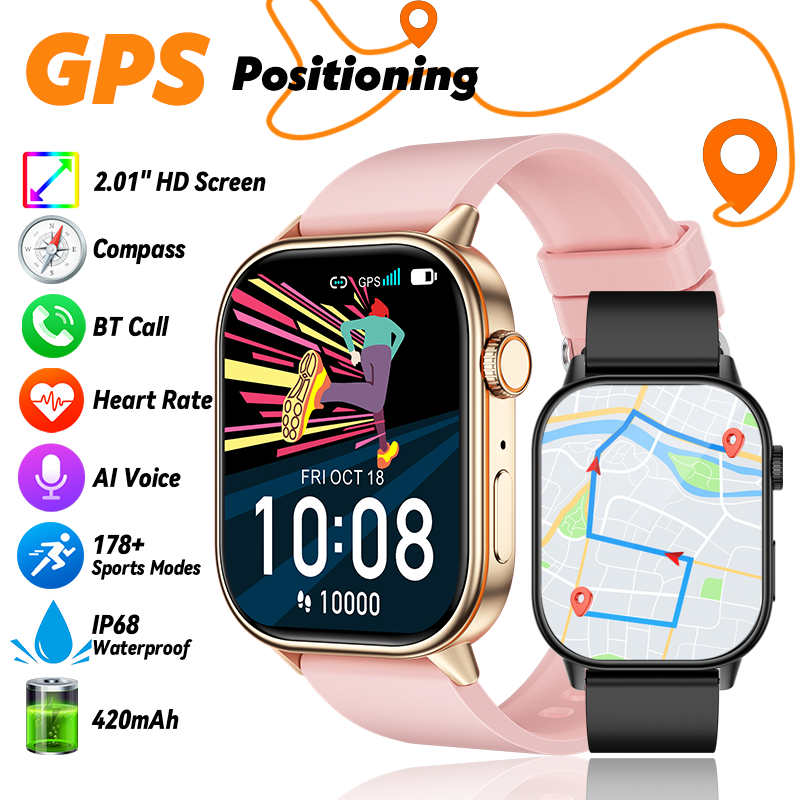 LIGE 2026 Android IOS GPS スマートウォッチ女性 2.01 "HD スクリーン心拍数 Bluetooth 通話コンパス IP68 防水男性スマートウォッチ