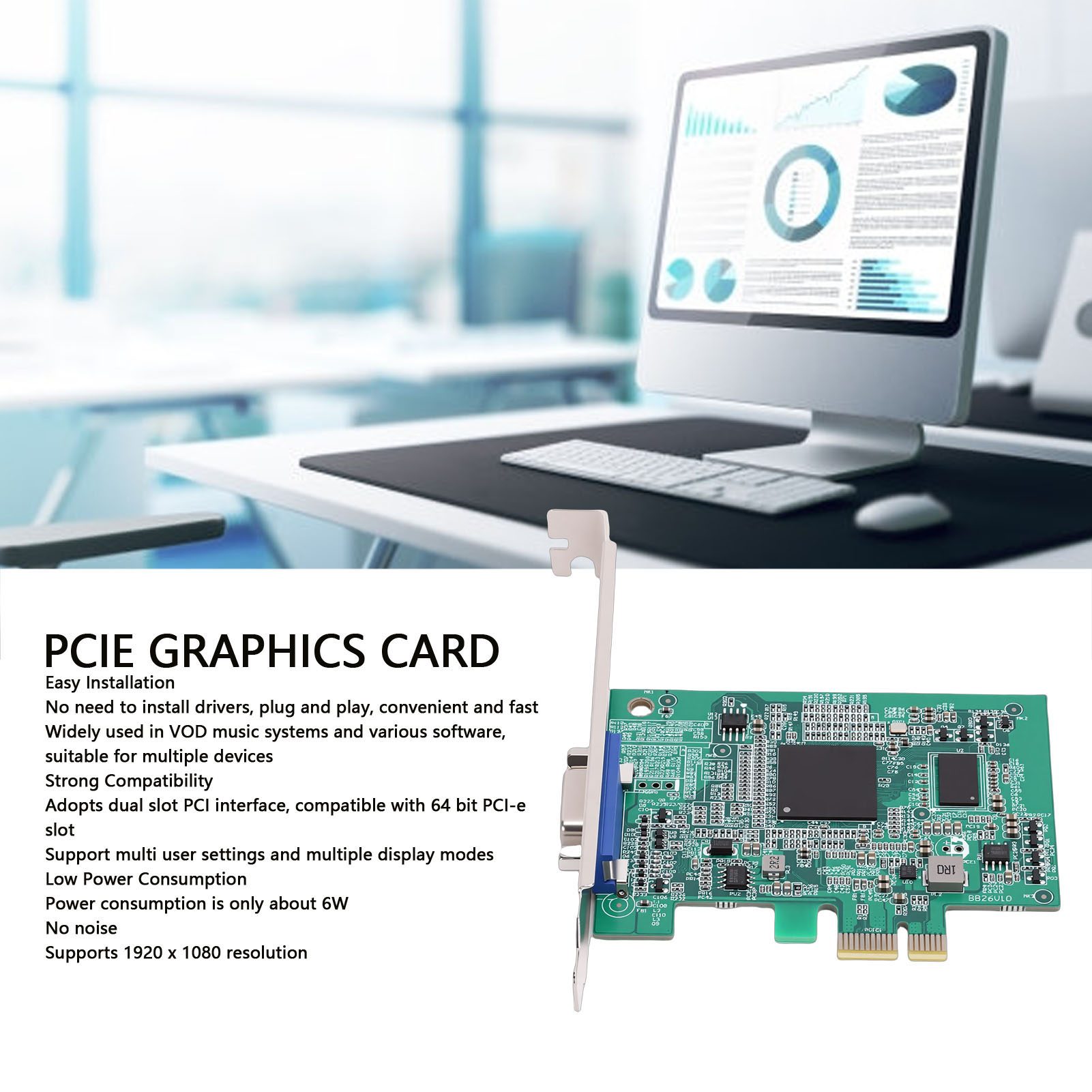 PCIeグラフィックスカード対応、X99/X79マザーボード対応、VGAインターフェース、低消費電力デスクトップコンピュータ用ビデオカード
