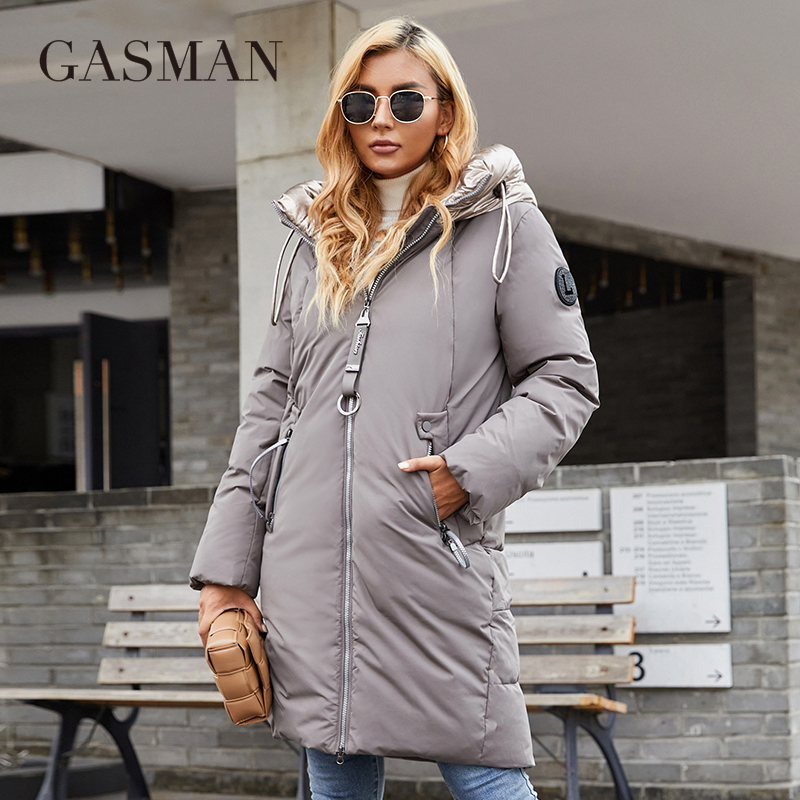 GASMAN 2022 女性の冬のジャケットミッドレングスコントラストカラーデザイナー暖かいパーカーファッション高品質防風コート女性 21113