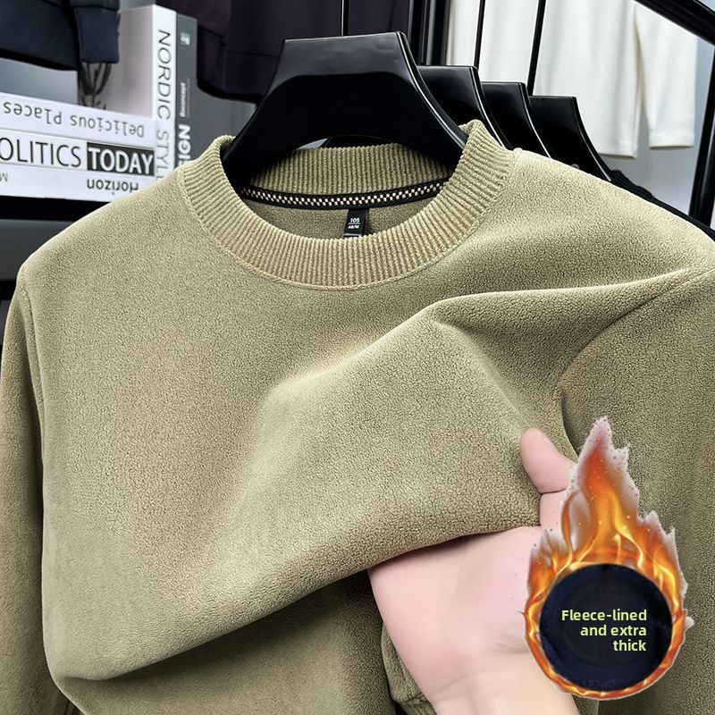 冬のメンズ肥厚ベルベット暖かいトップスメンズ秋長袖熱 Underwer 男性ラウンドネックファッション Tシャツセーター