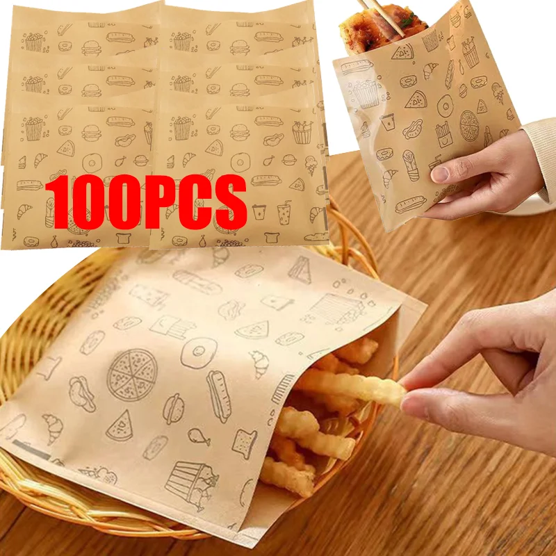 100/50 個耐油紙袋使い捨て包装ベーキング紙デザートサンドイッチバーガーパッケージバッグキッチンアクセサリー