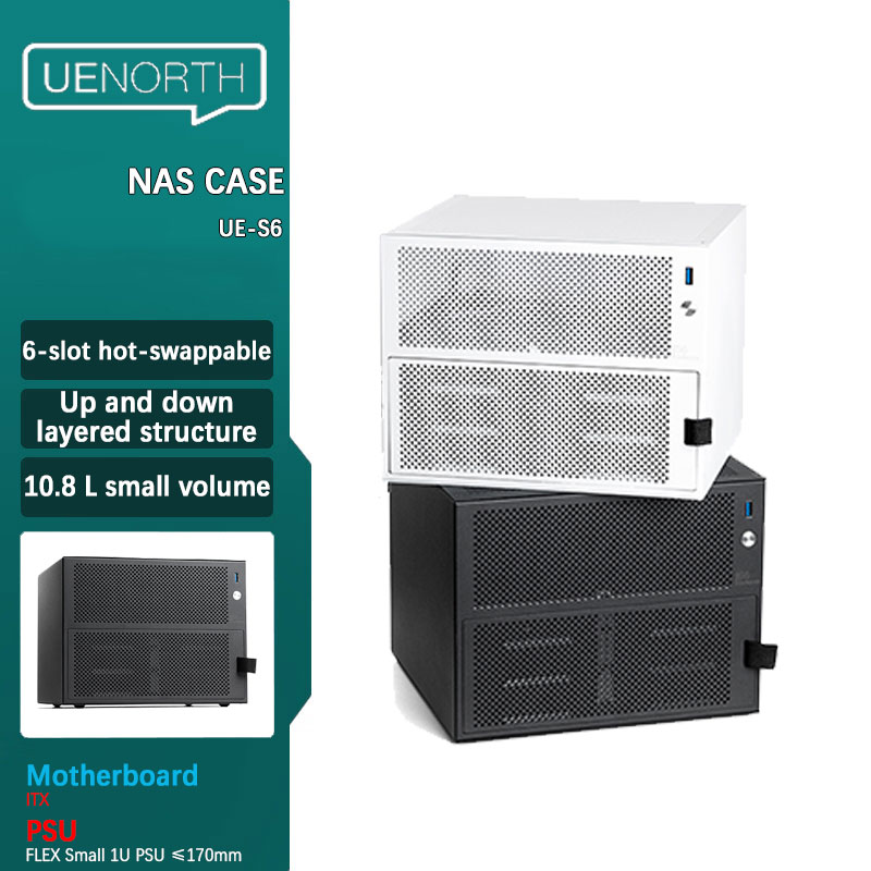 UENORTH UE-S6 6 スロット NAS シャーシ itx マザーボード DIY デスクトップストレージサーバー小型ケースバックプレーン付きホットスワップをサポート