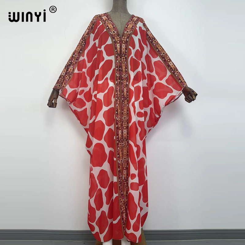 WINYI 2021 ボヘミアンプリント新しい女性着物ドレス水着カバーアップ春女性のためのフード付きビーチウェアローブデプラージュカフタン